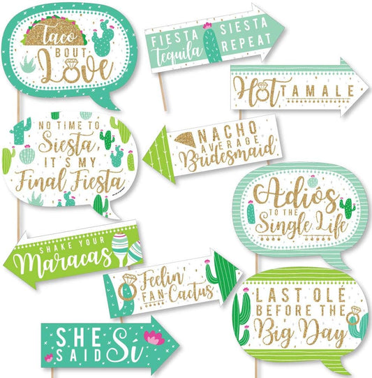 Big Dot of Happiness Funny Final Fiesta - Last Fiesta Bachelorette Party Photo Booth Props Kit - 10 Piece