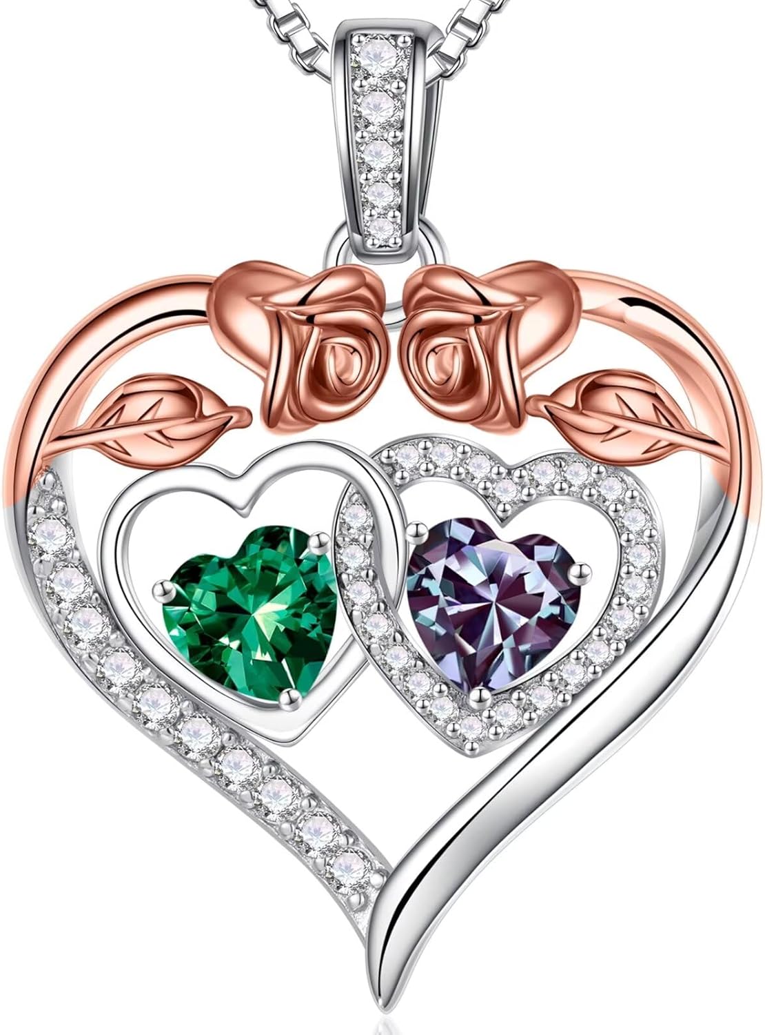 Iefil Double Birthstone Necklace Gifts for Wife Girlfriend Her Women, Birthstone Jewelry Gemstone Valentines Birthday Gifts for Her Women Wife Mom Grandma