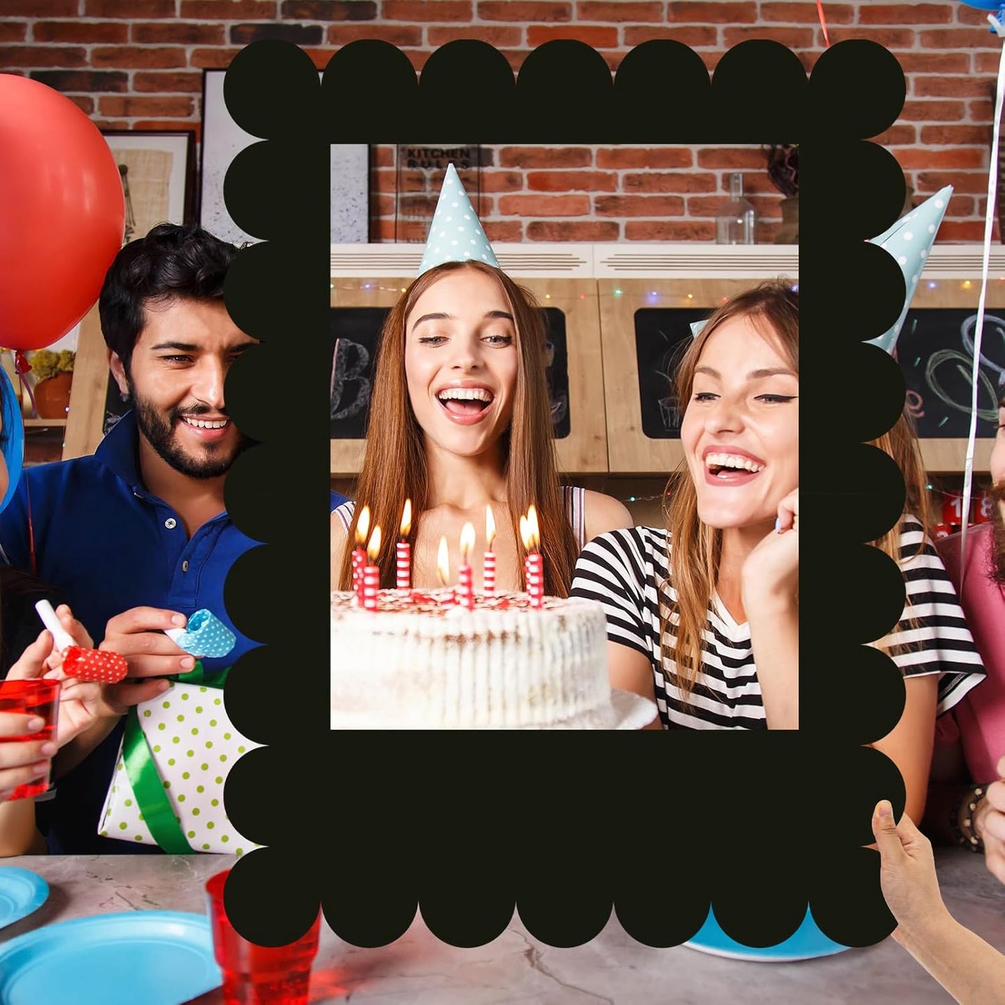 32 x 24 Inch Photo Booth Selfie Frame Prop Booth for Birthday Event Parties Large Blank DIY Cutout Props for Funny Decoration Christmas, Holiday Supplies