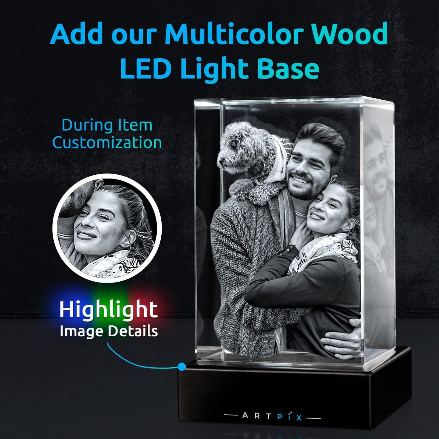 ArtPix 3D Crystal Photo, Christmas Personalized Gifts for Women, Wife, Her, Him, Men, Husband, Grandma, Great Xmas Customized Gift With Your Own Photo, Custom Glass 3D Laser Etched Picture Wedding