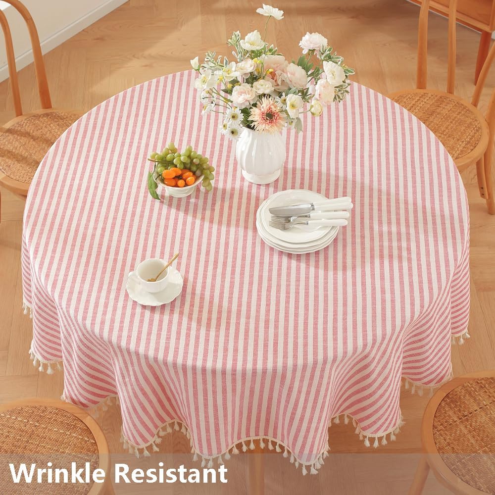 TruDelve Round Tablecloth 60 Inch Red and White Striped Cloth Tablecloths Circle Outdoor Picnic Table Cloth Round Cover (Red,60",Round)