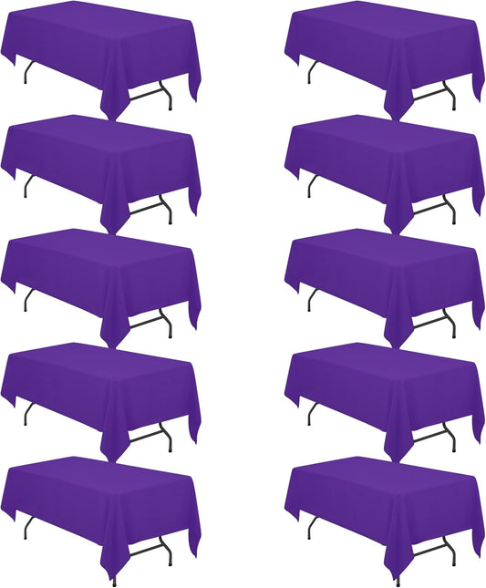 BRILLMAX 10 Pack Purple Tablecloths for 6 Foot Rectangle Tables 60 x 102 Inch - 6ft Rectangular Bulk Linen Polyester Fabric Washable Cloth Cover for Wedding Reception Banquet Birthday Party