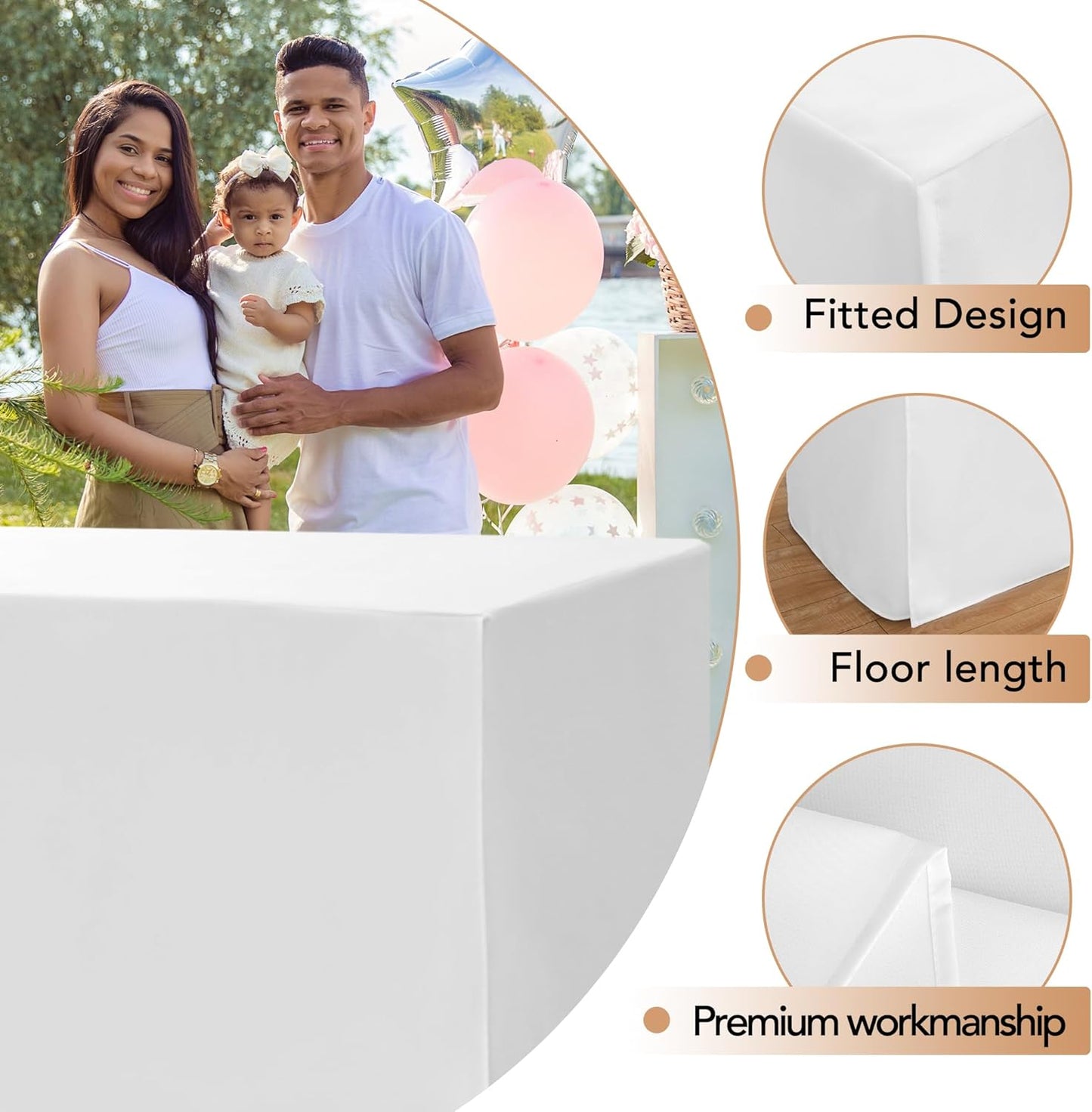 HolidayIdeas Fitted Table Covers - 96 x 30 Inch - 2 Pack Rectangle Tablecloths for 8 Foot Tables, Versatile Polyester Fabric Tablecloth for Parties, Holiday Dinner, Trade Show (White)