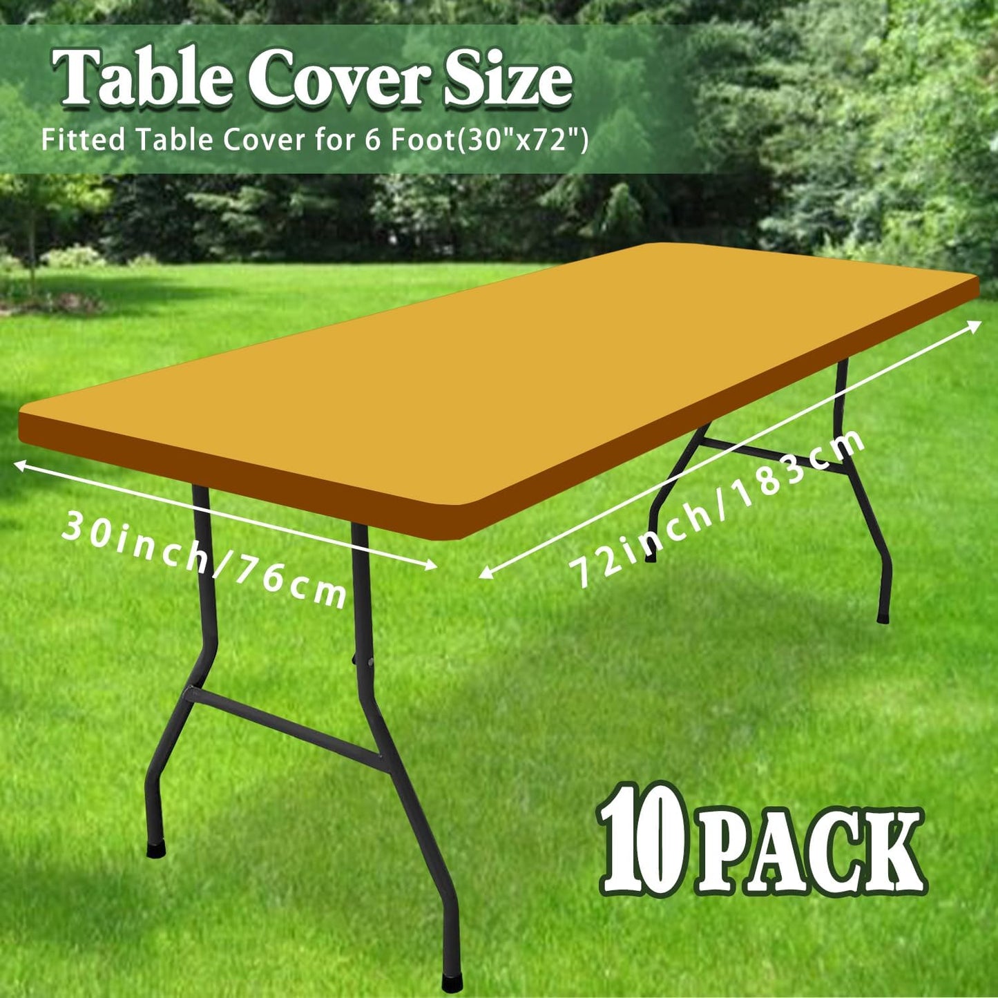 10 Pack 6 Foot Picnic Table Cover Fitted Outdoor Tablecloth for Rectangle Tables Elastic Waterproof Stretch Washable Patio Folding Spandex Table Cloth for Camping Banquet Parties (Mustard,30" x 72")