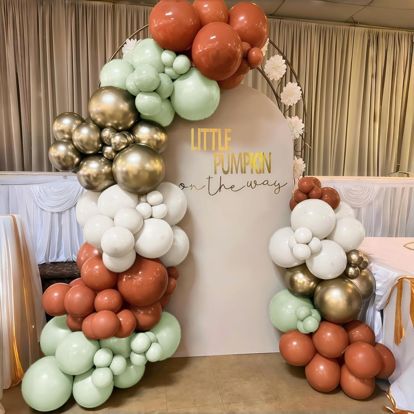 Fall Balloons Set, 12 Inch Thanksgiving Balloons, Retro Burnt Terracotta Rust Orange Dusty Sage Mint Green White Metallic Gold Latex Balloon for Thanksgiving Autumn Harvest Fall Birthday Decorations