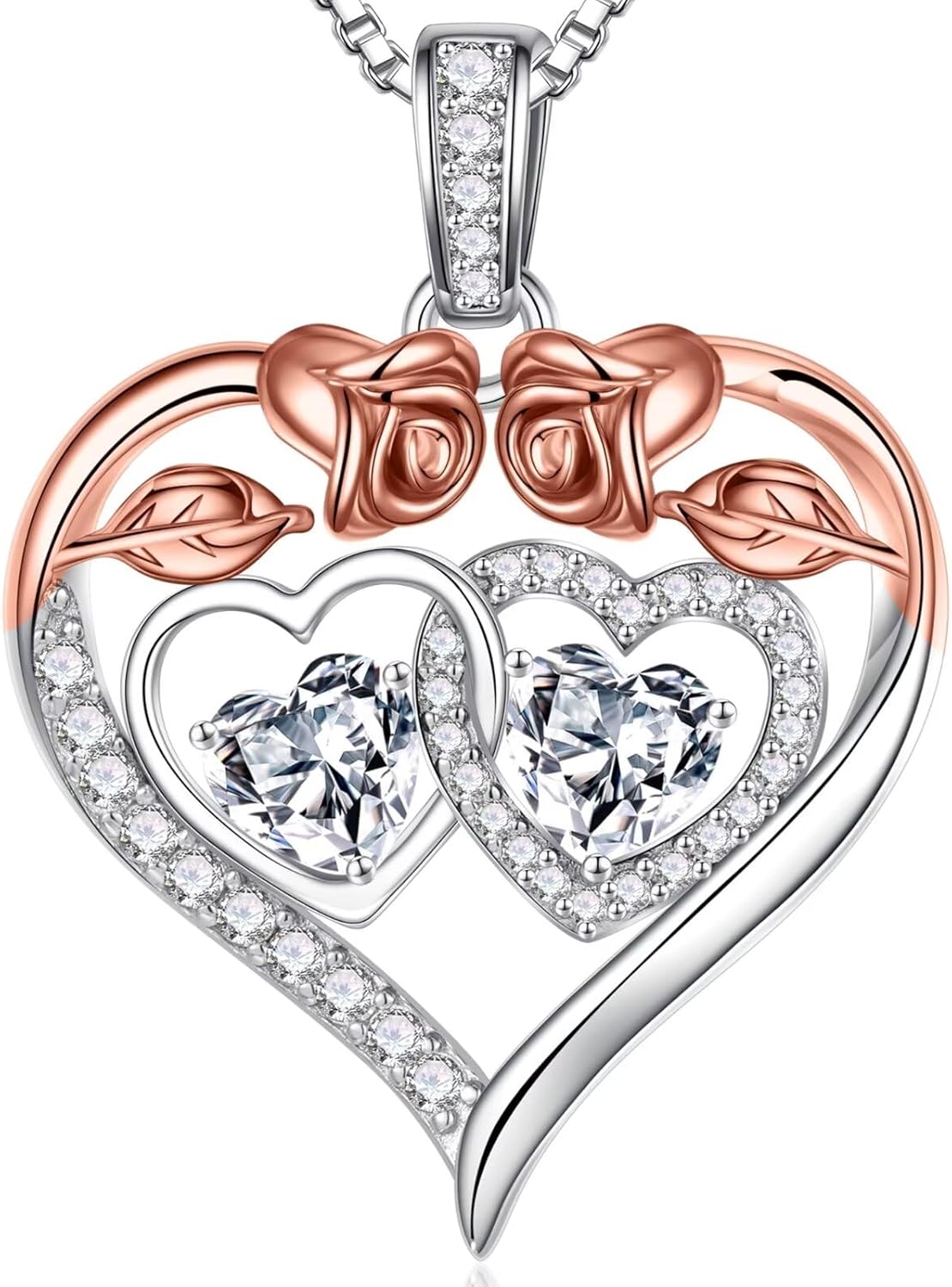 Iefil Double Birthstone Necklace Gifts for Wife Girlfriend Her Women, Birthstone Jewelry Gemstone Valentines Birthday Gifts for Her Women Wife Mom Grandma