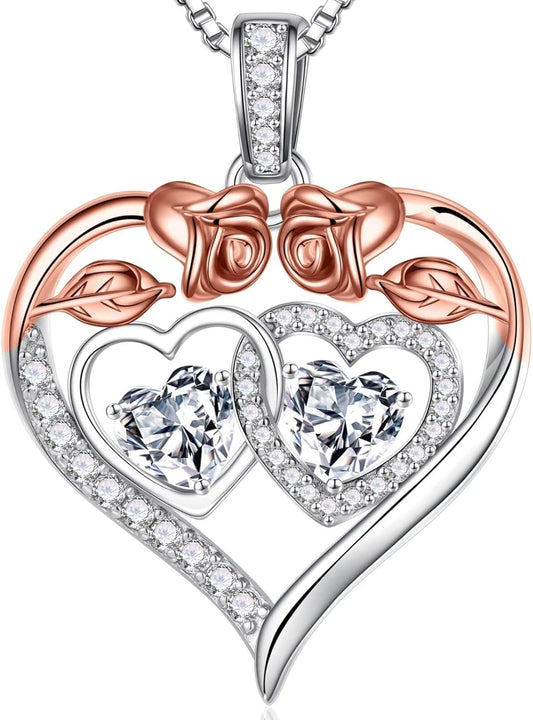 Iefil Double Birthstone Necklace Gifts for Wife Girlfriend Her Women, Birthstone Jewelry Gemstone Valentines Birthday Gifts for Her Women Wife Mom Grandma