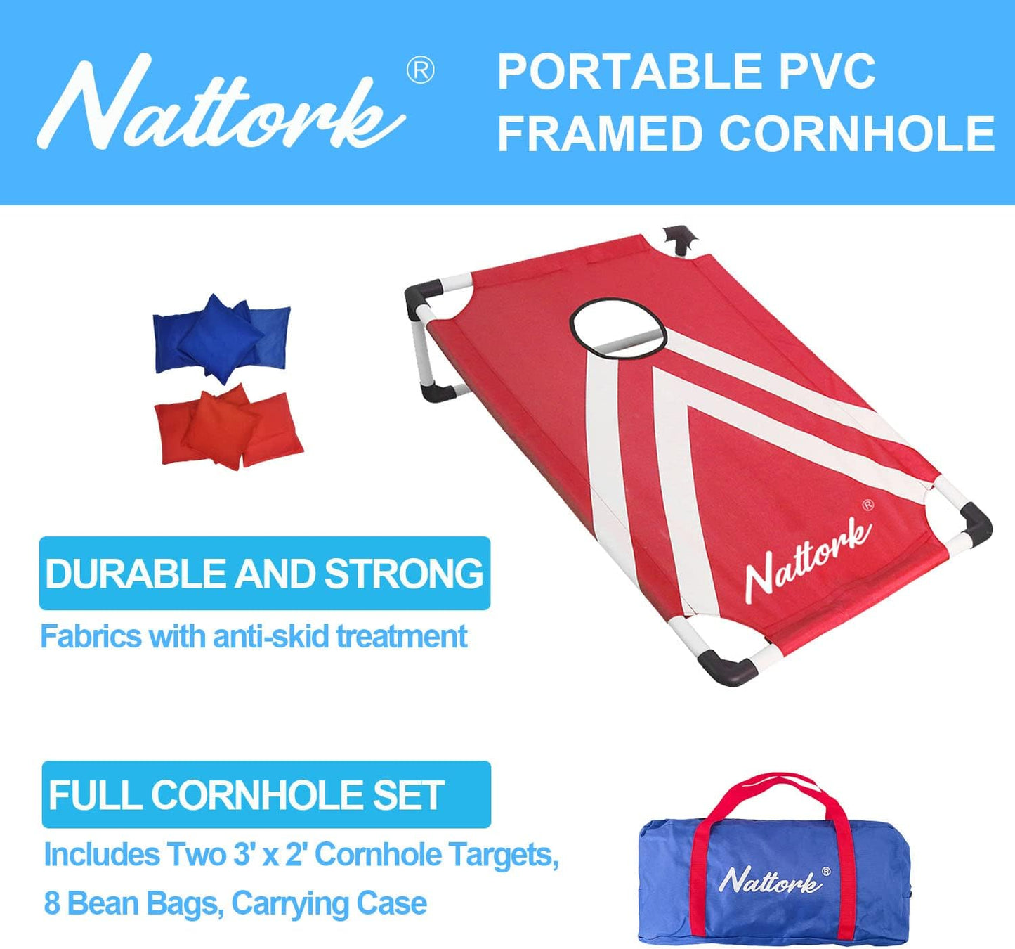 Portable Cornhole Set with 2 Collapsible Cornhole Boards, 8 Cornhole Bean Bags and Carrying Case for Yard Toss Game, Indoor Outdoor Camping Games for Adults Family (3 x 2-feet)