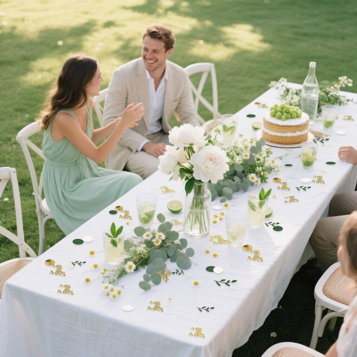 200 Pcs Gold Bridal Shower Decorations, Wedding Table Confetti, Glitter Mr Mrs, Greenery Table Confetti, Engagement Party Scatters