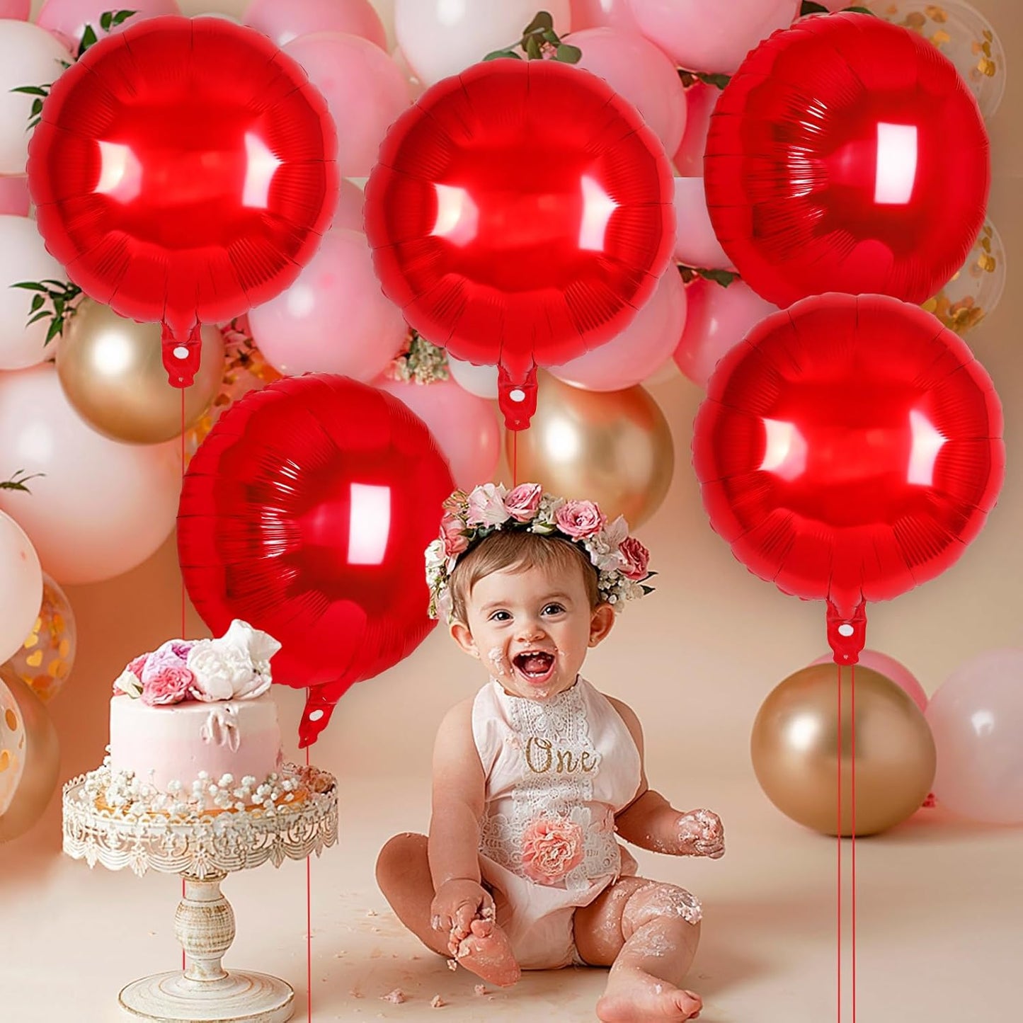 20 Pcs Red Round Shaped Balloons,18 Inch Round Foil Balloon,Giant Round Mylar Balloon Helium Balloons for Birthday Party Baby Shower Wedding Decorations (Red)