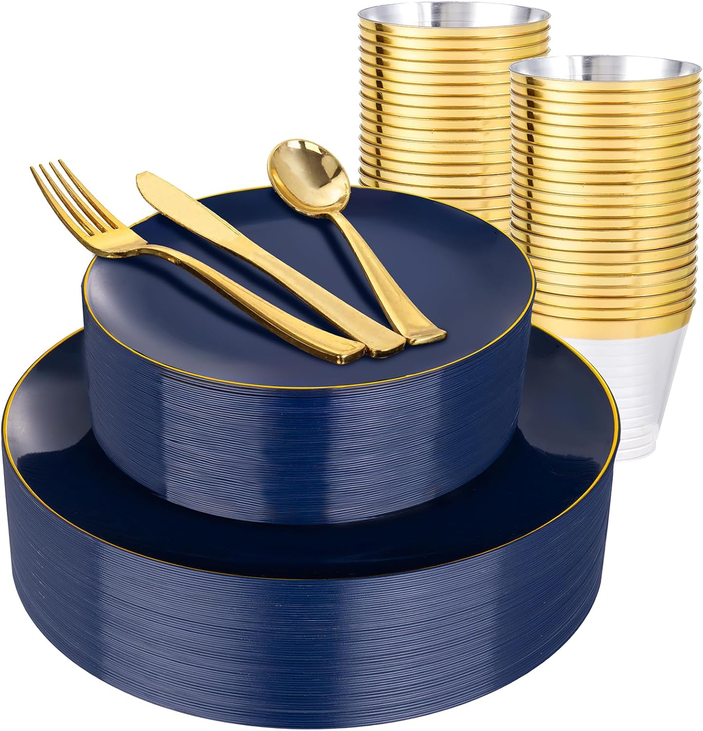 WDF 150pcs Blue plastic Plates - Navy Blue Plates Disposable - 25guest Disposable Dinnerware Sets for Party/Wedding/Birthday
