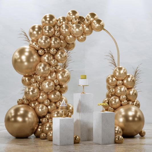 PartyWoo Chrome Gold Balloons 128 pcs Different Sizes Pack of 18 12 10 5 Inch, Metallic Gold Balloon Arch Kit Garland for Birthday Graduation Baby Shower Wedding Party Decorations Gold-G127
