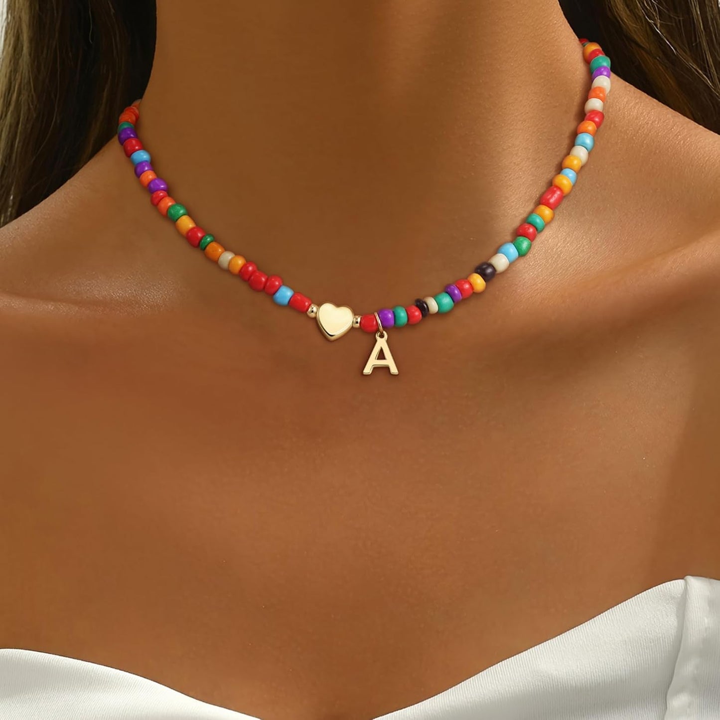 Christmas Gifts for Grandkids Teens Girls - Colorful Beaded Initial Necklace Teen Girl Gifts Trendy Stuff Dainty Letter Choker Necklace Stocking Stuffers for Teen Girls Women Jewelry