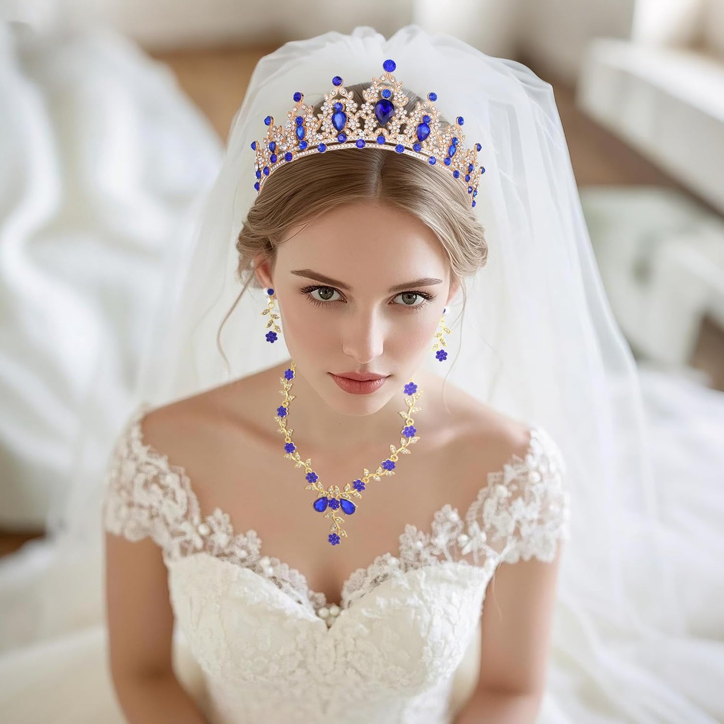 Kamirola Tiaras and Crowns for Women,Tiaras Earrings Necklace, Crystal Bridal Jewelry Set, Costume Party Halloween Prom Pageant Jewelry for Women(TR45)