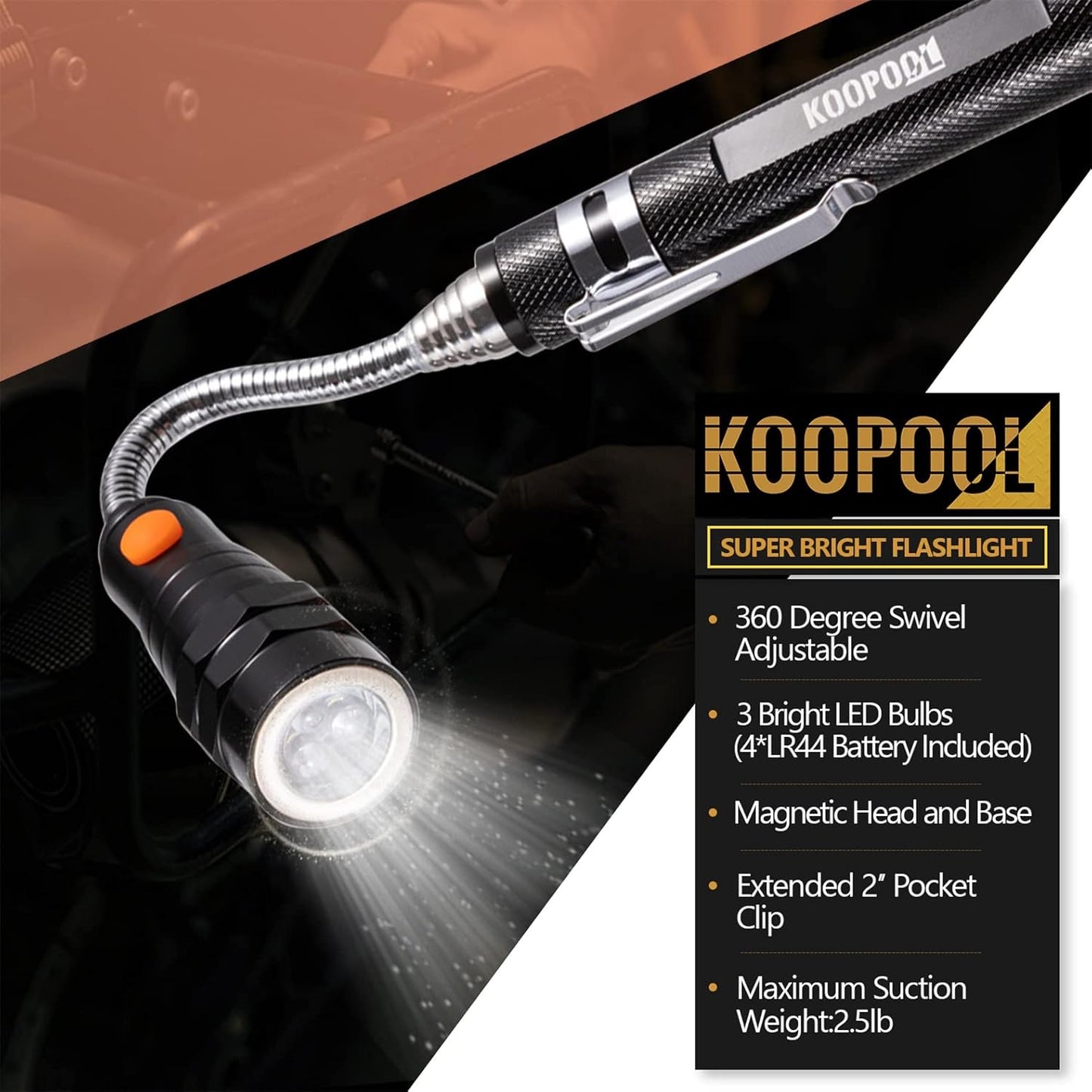 Telescoping Magnetic Pickup Tool Set, Inspection Mirror Telescoping, LED Flashlight, Cool Gadgets for Men, Gifts for Dad, Husband, Kids, Boyfriend, Magnet Stick