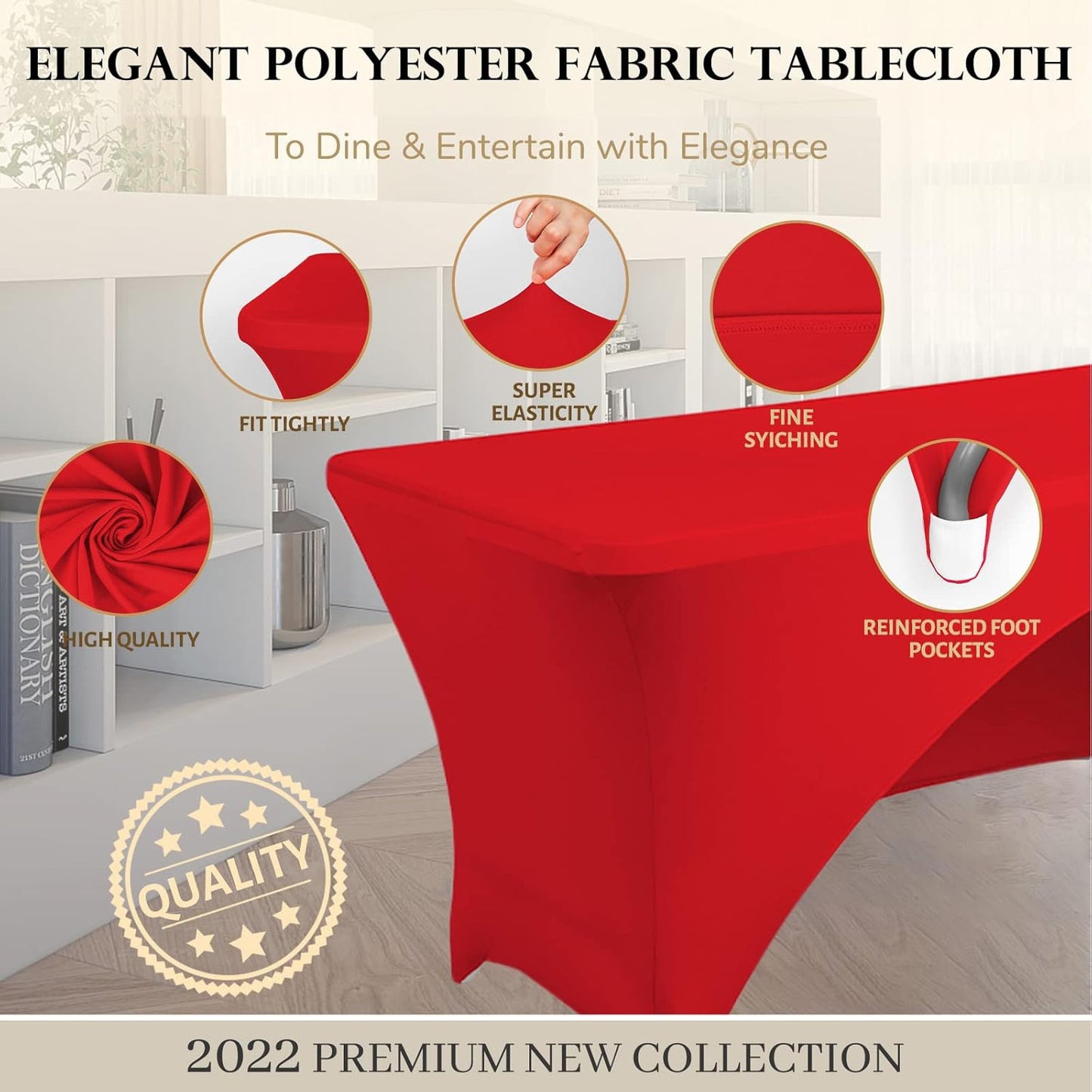 Spandex Table Cover 4 ft. Fitted Polyester Tablecloth Stretch Table Cover Table Topper Open Back - Red