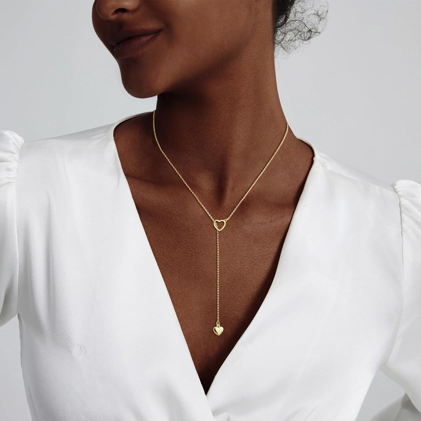 Lariat Gold Necklace for Women, Dainty Long Necklace 14k Gold Plated/Silver Y-Shaped Layered Beaded Chain Drop Necklaces for Women Trendy Simple Gold Jewelry for Women Gifts