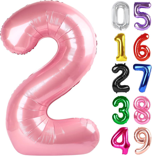 Pearlescent Pink Number 2 Balloon 40 Inch, 2nd Birthday Decoration for Toddlers Girls Boys, Sparkling 2 Number Balloon Party Decor