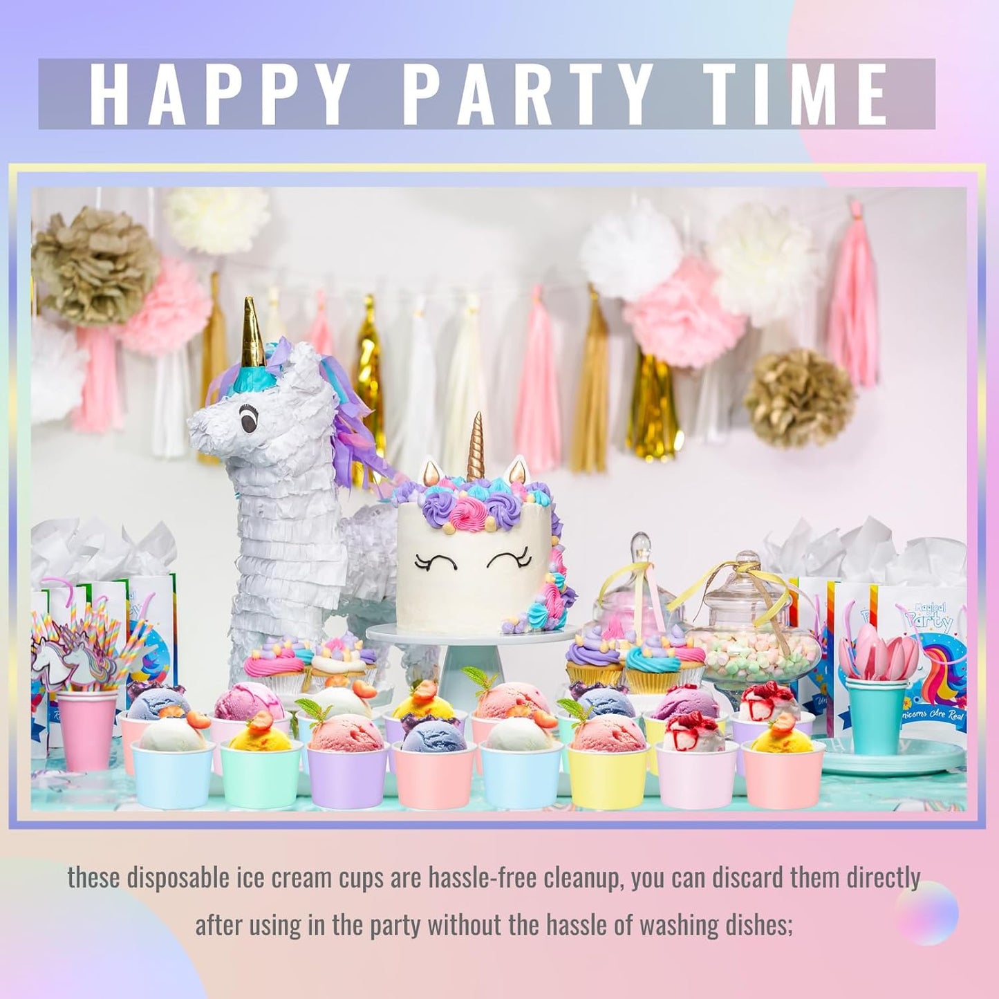 Paper Ice Cream Cups 9oz Colored Disposable Dessert Bowls for Hot or Cold Food Party Cups for Birthday Baby Shower Easter Party Supplies(Pastel Color,60 Pcs)