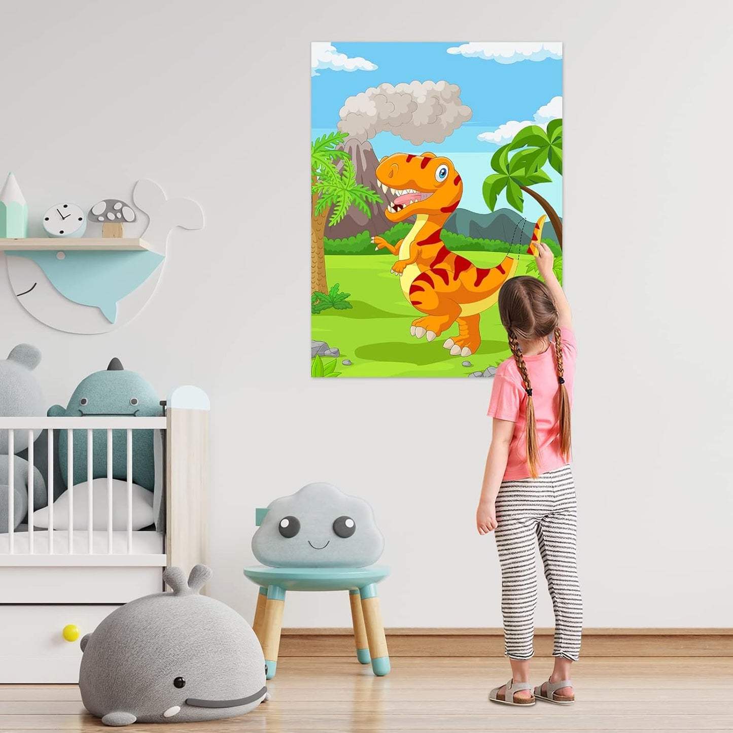 NEBURORA Pin The Tail on The Dinosaur Party Game with 30 Tails for Birthday Christmas Party Supplies, Boys Girls Decorations, Home Wall Decor