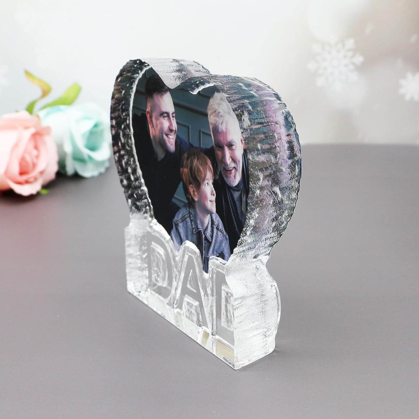 FANF&YKPY Gifts for Father Personalized Custom Heart-shaped Crystal Photo frame, Grandfather, Gift for Dad, Father,husband, Men for Christmas, Fathers Day, Birthday, Wedding Anniversary