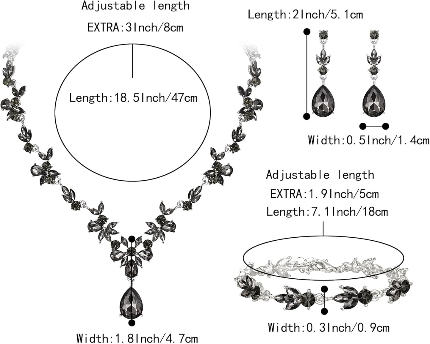 BriLove Wedding Jewelry Set for Women Bride, Y-Necklace Tennis Bracelet Dangle Earrings Crystal Teardrop Marquise Cluster for Bridal Bridesmaid