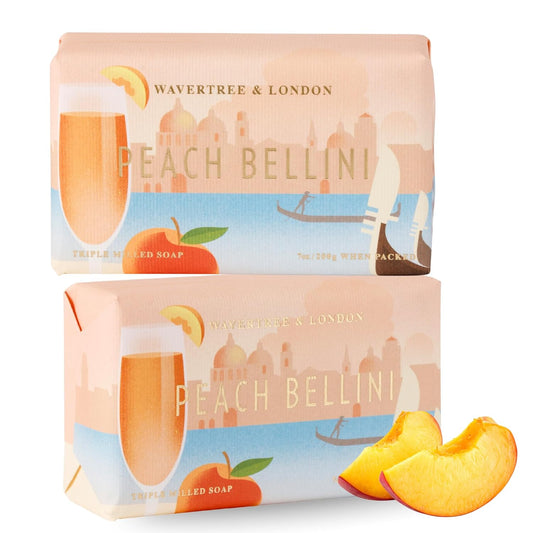 Wavertree & London Peach Bellini Scented Natural Soap (2 Bars), 7oz Moisturizing French Triple Milled Soap Bars enriched with shea butter - Pure Plant Based Bath & Body Bars for All Skin Types