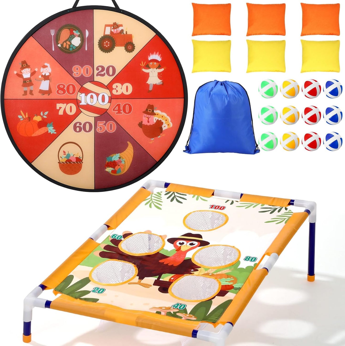 HyDren 22 Pcs Thanksgiving Toss Game Bean Bag Toss Game Fall Pumpkin Dart Board Throwing Game Dart Board with Balls for Boys Girls Adults Yard Indoor Outdoor Fall Toss Games