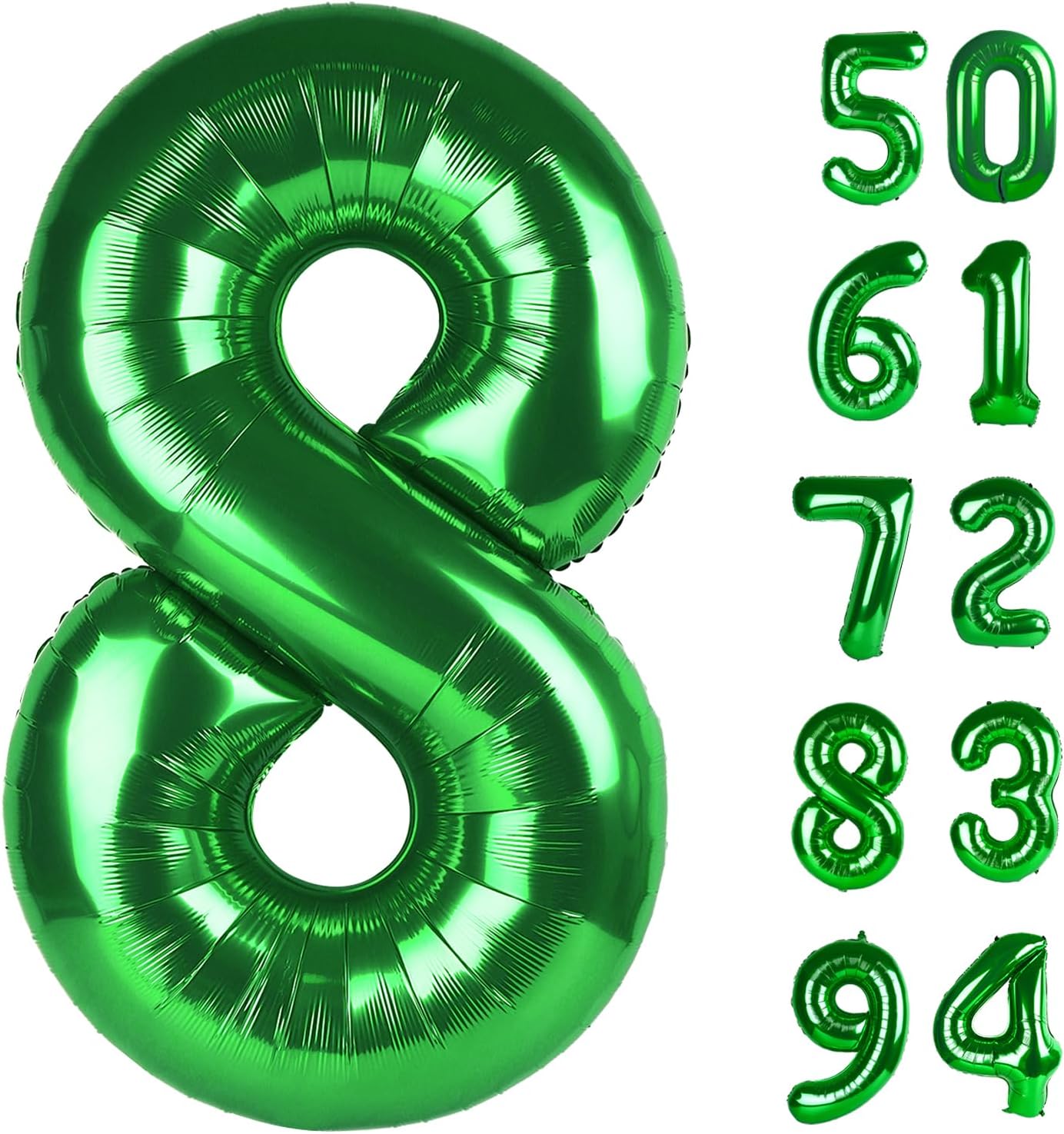 Green 8 Balloon, Number Balloons 40 Inch, 8th Birthday Decorations for Boys Girls, Green Birthday Balloons, Party Supplies, Number 8 Balloon, Games Theme Decorations