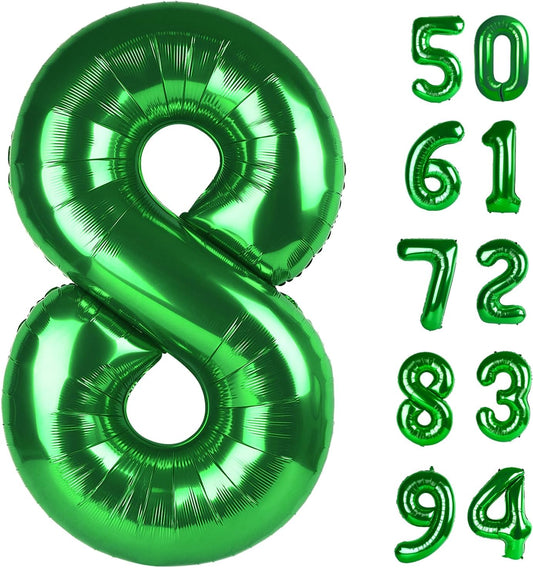 Green 8 Balloon, Number Balloons 40 Inch, 8th Birthday Decorations for Boys Girls, Green Birthday Balloons, Party Supplies, Number 8 Balloon, Games Theme Decorations
