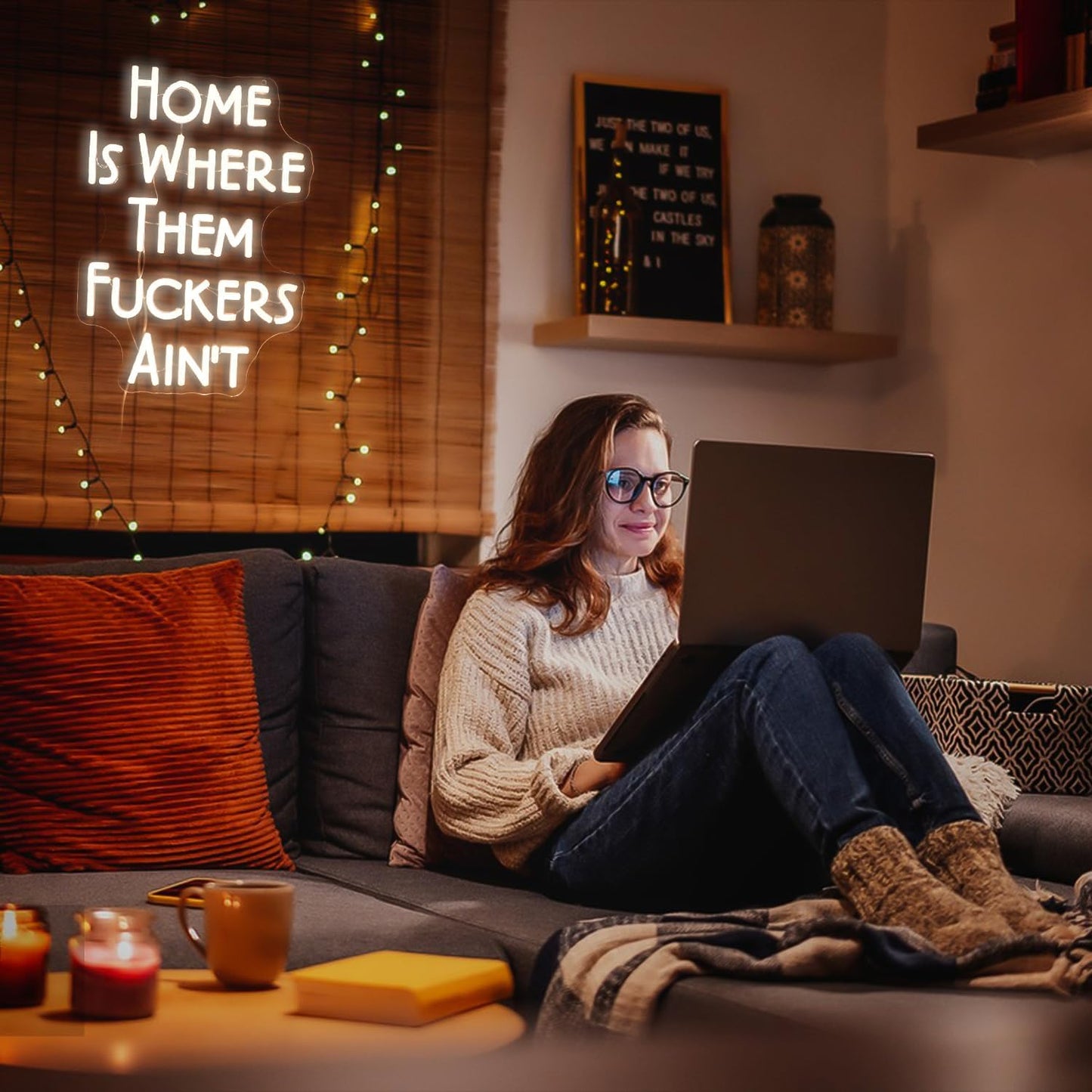 Funny Neon Sign Wall Decor - Novelty LED Light for Housewarming Gifts, New Home Owners, Bedroom & Man Cave - Humorous Home Decor