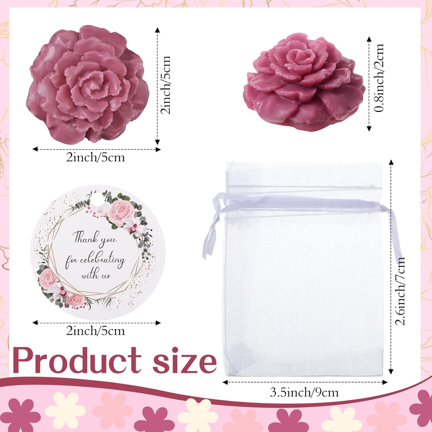 Demissle 24 Set Flower Mini Soaps for Guests Flower Soap Wedding Handmade Gift Favors Fancy Decorative with Thank You Tags for Wedding Bridal Guest Gift Party Favor(Rose)