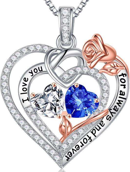 Iefil Christmas Gifts for Wife Women - 925 Sterling Silver Double Birthstone Necklace, Anniversary Birthday Gifts for Women, Jewelry Gift for Wife Girlfriend Mom Her