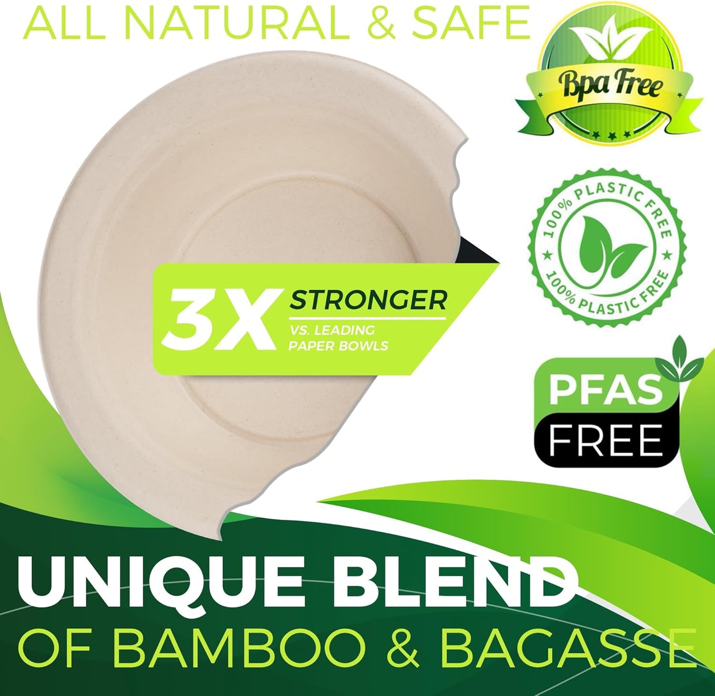 Paper Bowls 16 oz [150-Pack], Heavy Duty Disposable Bowls Perfect for Hot Soup and Milk Cereals, 100% Compostable and Eco-Friendly Made from Bagasse