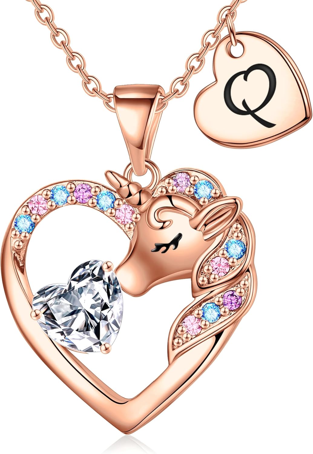 Christmas Gifts for Grandkids Kids - Colorful CZ Heart Initial Unicorn Necklace for Girls Jewelry Unicorn Birthday Gifts for Girls Stocking Stuffers for Kids