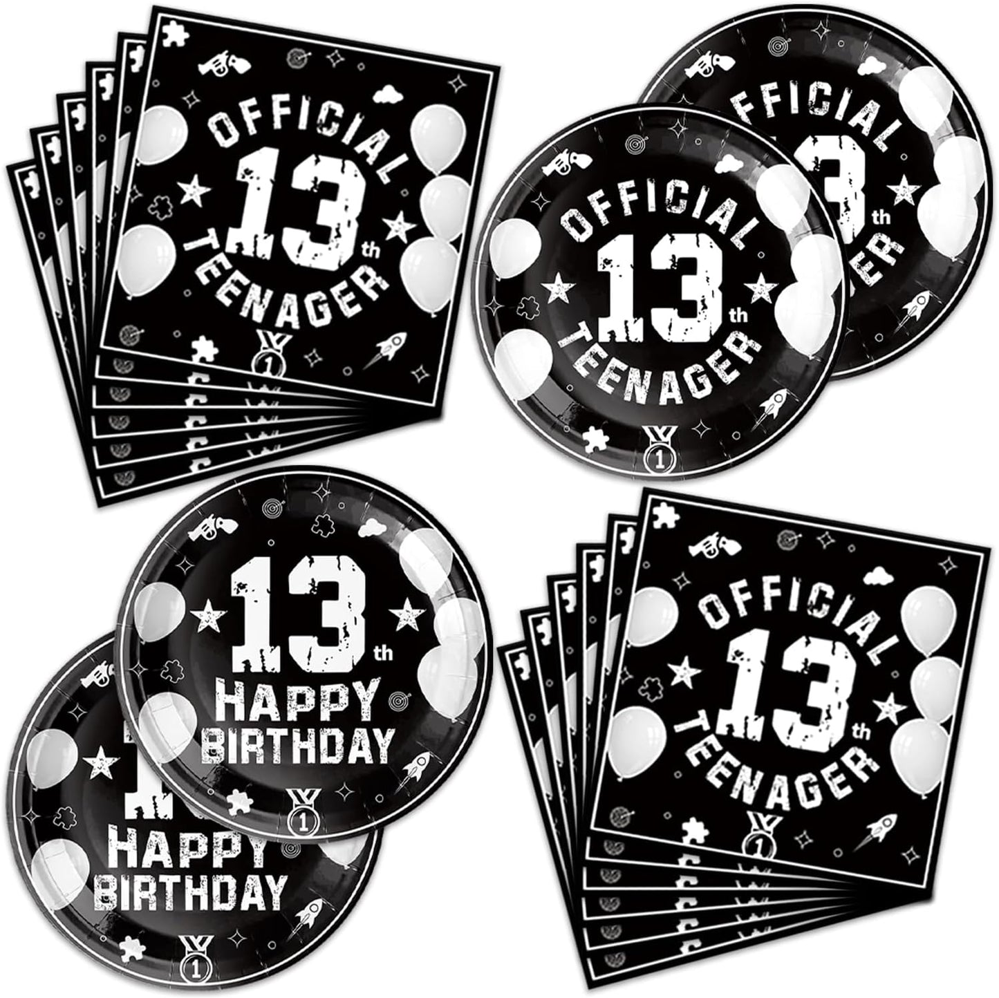 40Pcs 13th Birthday Party Decorations Plates Disposable Tableware Include Plates and Napkins For 20 Guests 13th Birthday Decorations for Boys Girls
