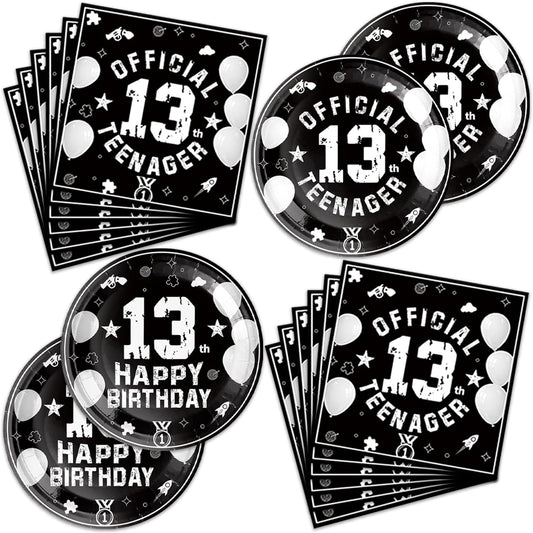 40Pcs 13th Birthday Party Decorations Plates Disposable Tableware Include Plates and Napkins For 20 Guests 13th Birthday Decorations for Boys Girls