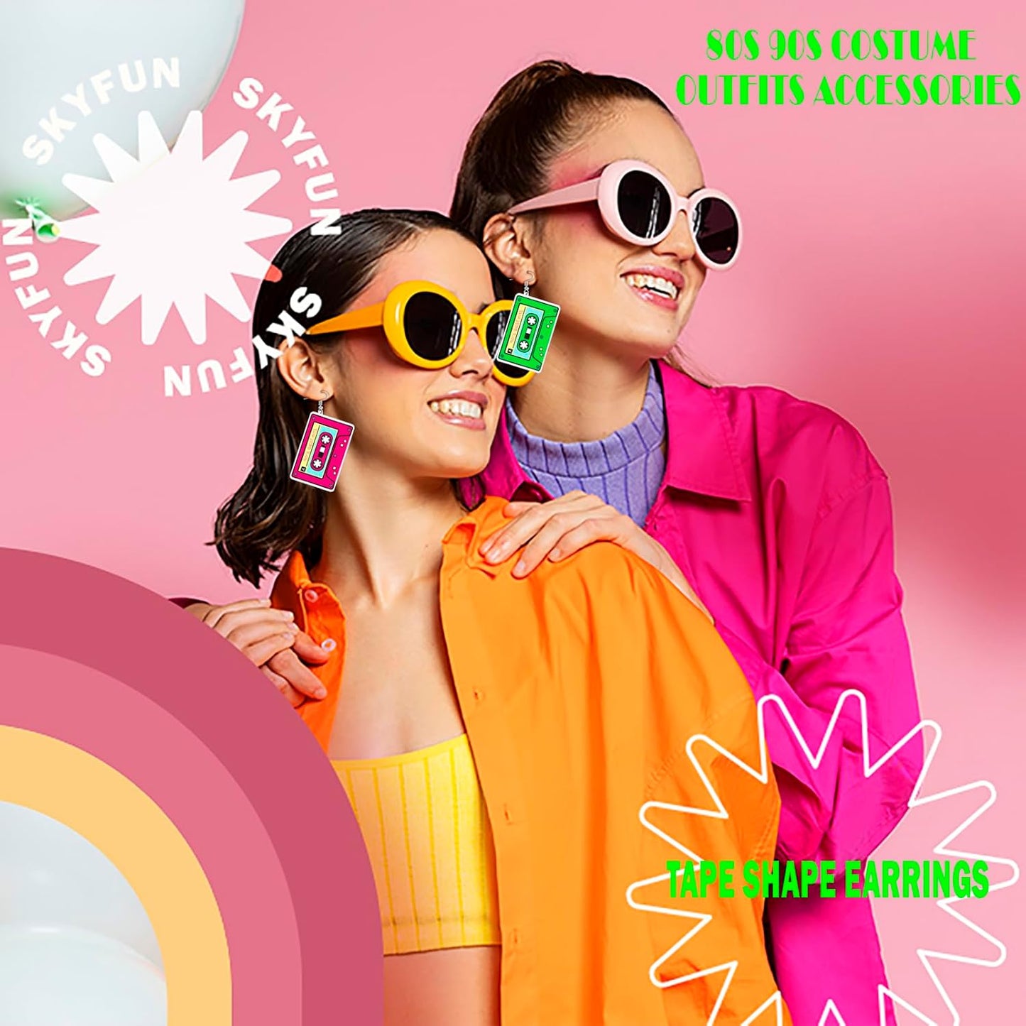 80s 90s Neon Earrings for Women Retro Cassette Tape Hoop Earring Candy Color Lightweight Acrylic Stud Dangle Earrings for 80S Costume Outfits Dancing Glow Party Accessories