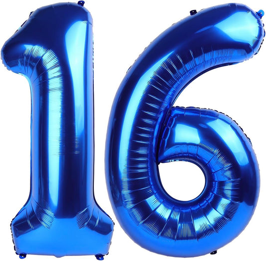Navy Blue Number 16 Balloon 40 inch, 16 Number Balloons, 16th Navy Blue Birthday Decorations, 16 Year Old Girls Boys Blue Party Supplies