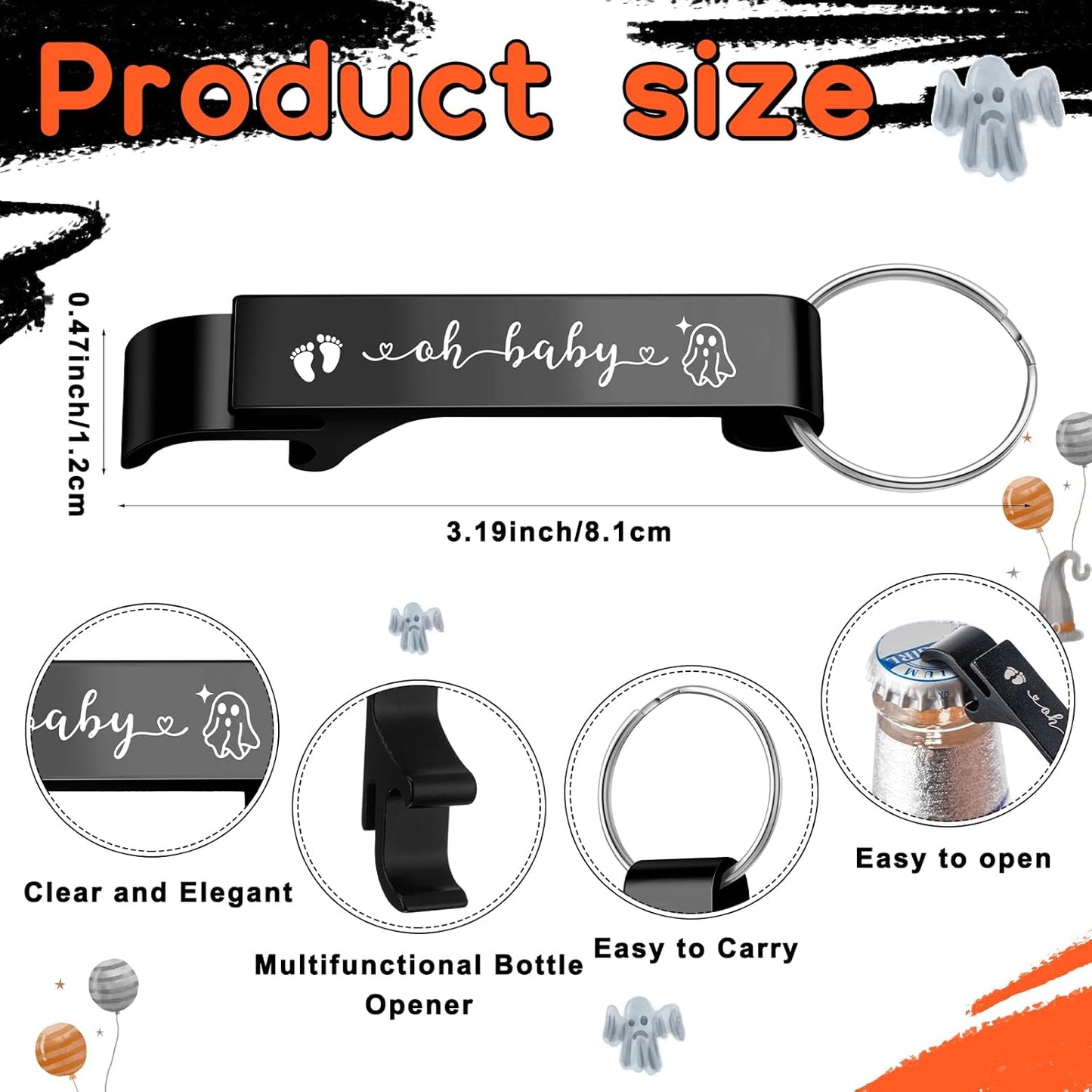 Vesici 25 Sets 50 Sets Baby Shower Favors 1.5 oz Stainless Steel Shot Glasses Cute Bottle Opener Keychains Thank You Tags Bags Halloween/Fall/Gender Reveal Party Return Gift Guest (Black)