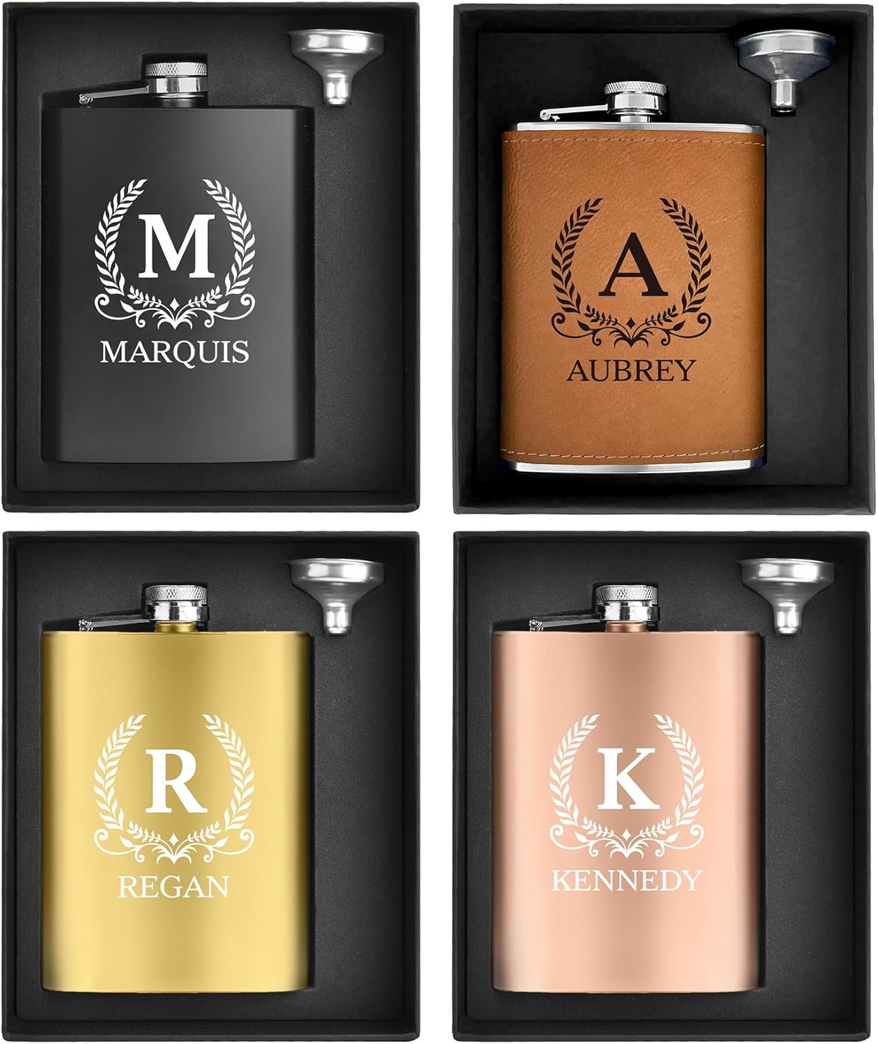 ELEGANTPARK Hip Flasks for Liquor for Men with Initials Personalized Flasks for Men Custom Monogrammed Gifts Personalized Wedding Birthday Gifts for Him Dad Groom Stainless Steel ﻿