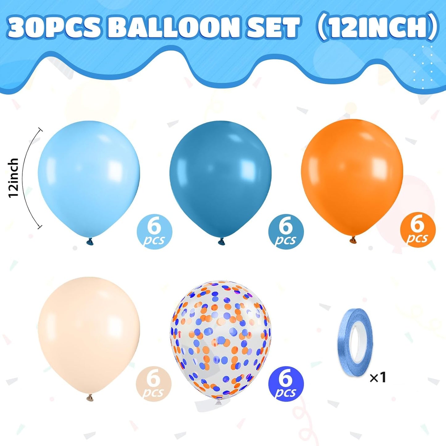 Blue and Orange Balloons, 12 Inch Orange Light Blue Nude Apricot Confetti Balloons for Boys Party Supplies Birthday Baby Shower Party Decorations