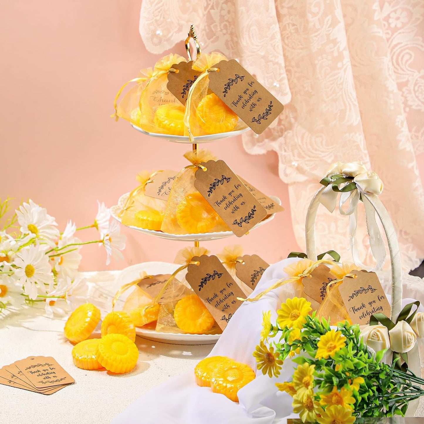 Demissle 50 Set Sunflower Soap Favors Fall Wedding Favors with Thank You Tag Gift Pouches Fall Party Supply for Adults Guests Return Gift Autumn Bridal Shower Baby Shower Decorations