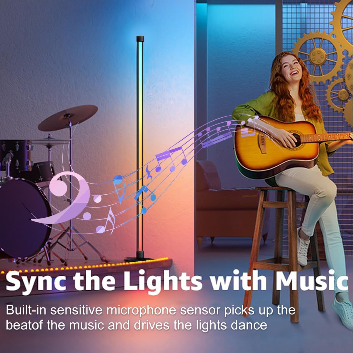 LED Floor Lamp, 63-Inch RGB Corner Light with Music Sync, Smart App Control, 16 Million Colors, Remote Control for Living Room, Bedroom, Gaming Room (1 Pack)