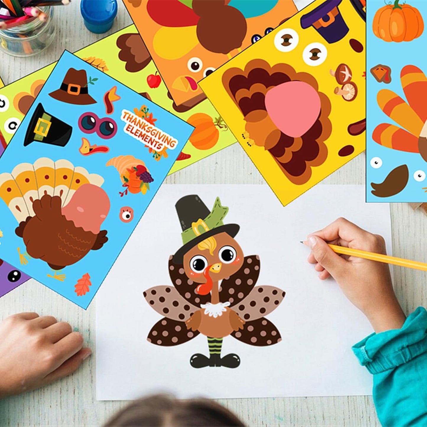 36 Sheets Large Size Make-A-Turkey Stickers, Thanksgiving Crafts for Kids, Make Your Own Turkey Face Stickers DIY Games for Fall Family Classroom Decorations Party Favors Teacher Reward Crafts