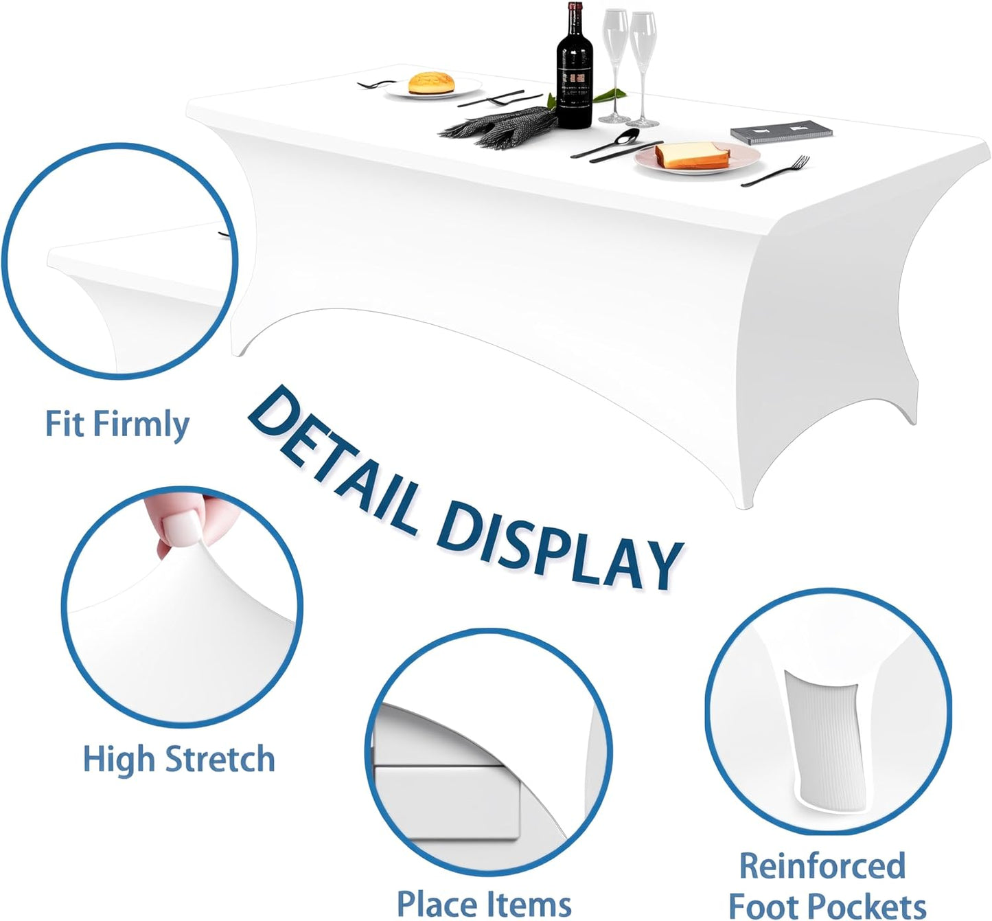 6FT White Table Cloth - 2 Pack Fitted Stretch Rectangle Spandex Tablecloth, Washable Table Cover for Party, Picnic, Wedding, Banquet, Birthday and Festival(30" x 72")