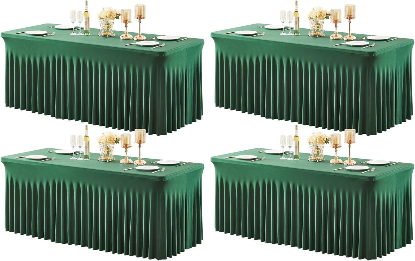 4 Packs Green Table Clothes for 6 Foot Rectangle Tables, One-Piece Wrinkle Resistant Stretch Spandex Table Covers Christmas Table Skirt for Event Banquet Wedding Birthday Party