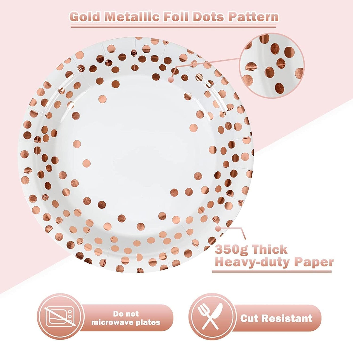 Rose and White Gold Paper Plates and Napkins-200PCS-100 x 7" Plate & 100 x 6.5"" Napkins,Disposable Rose Paper Plates and Napkins Party Supplies for Birthday,Wedding,Bridal Showers,Anniversary