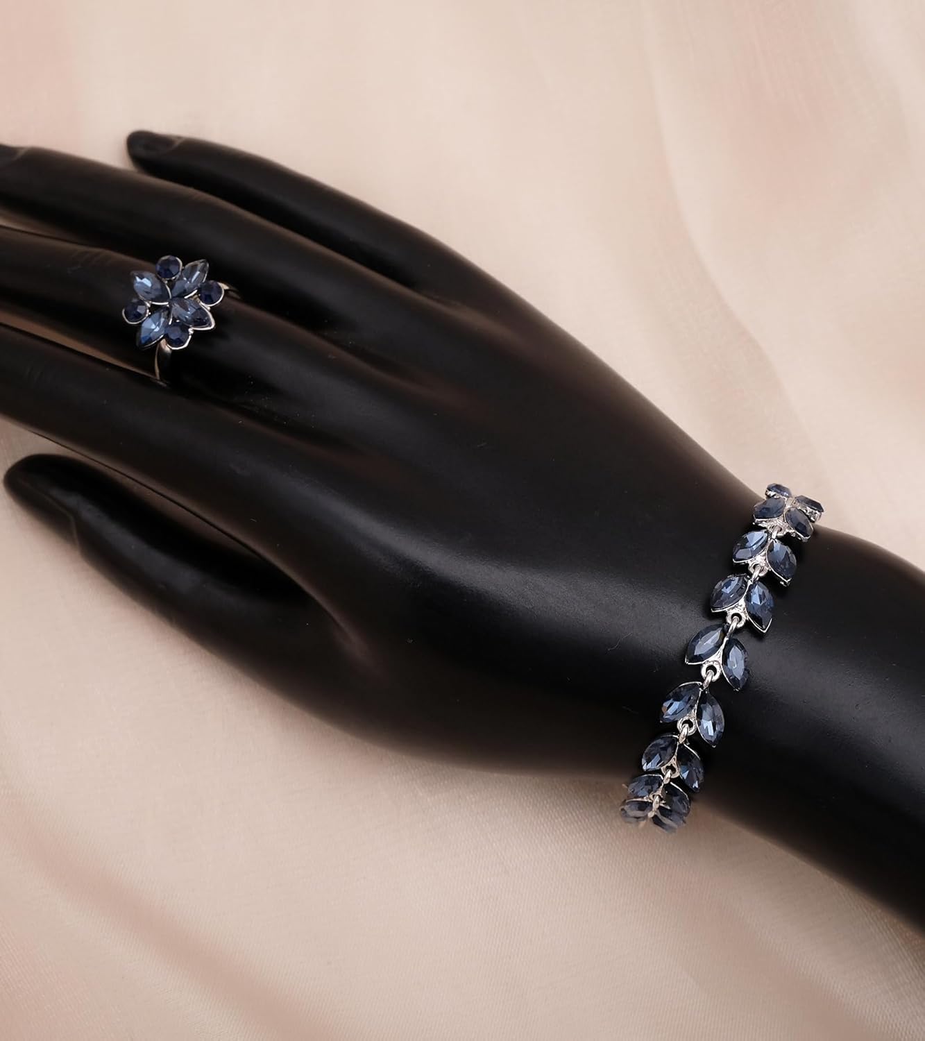 CSY 4 Pcs Elegant Bridal Jewelry Sets Austrian Marquise Crystal Wedding Necklace Dangle Earrings Tennis Bracelet Ring Set for Bride Women Costume Accessories