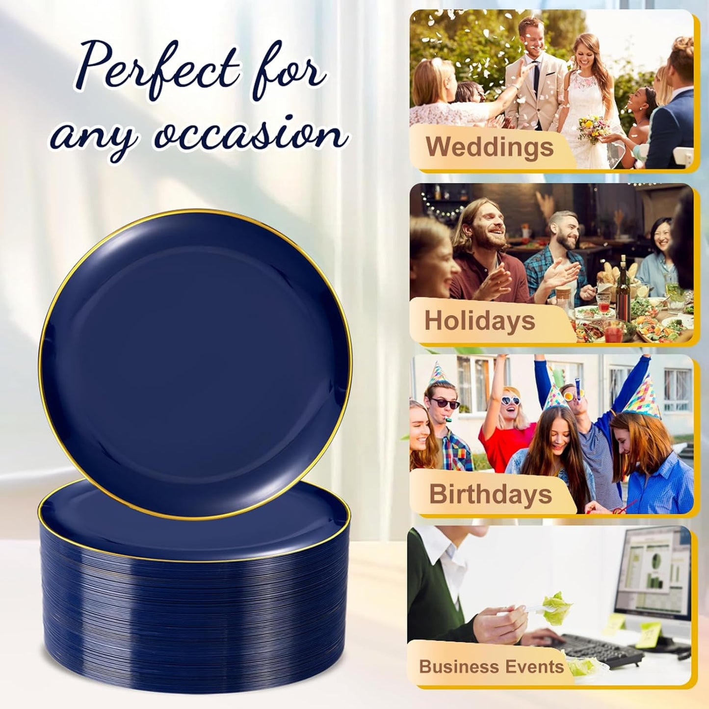 Festiva 400Pcs Navy Blue Gold Dessert Plates 6.3" with Forks 5"- 200PCS Small Disposable Dessert/Cake/Appetizer Plates and 200PCS Forks - Serve 200 Guests for Halloween Party&Birthday &New Year